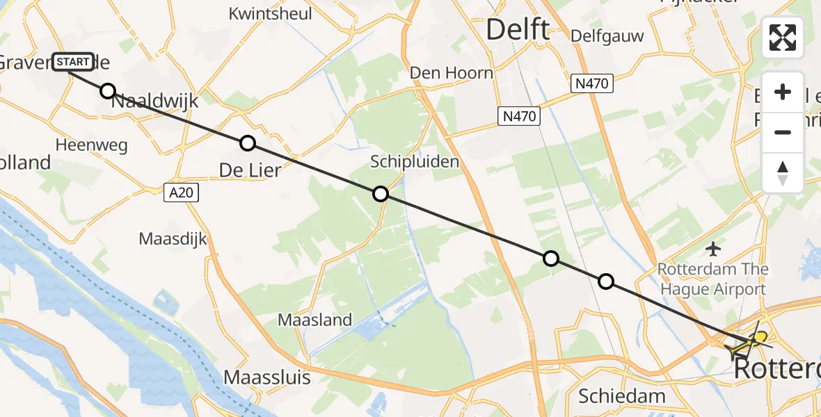 Routekaart van de vlucht: Lifeliner 2 naar Rotterdam, Marie Curiestraat