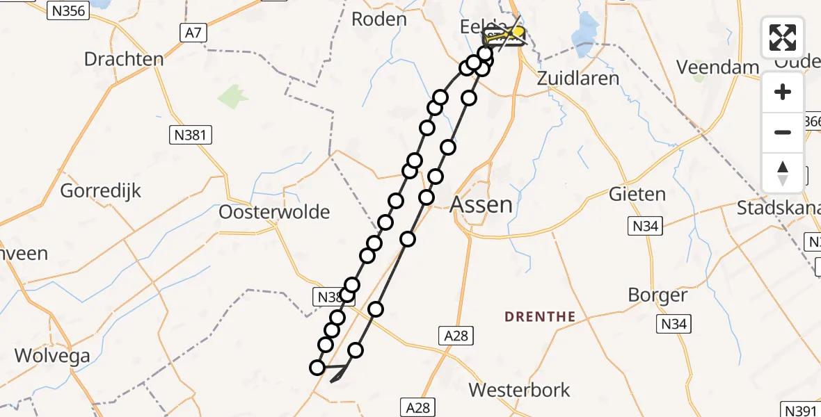 Routekaart van de vlucht: Lifeliner 4 naar Groningen Airport Eelde, Moespot