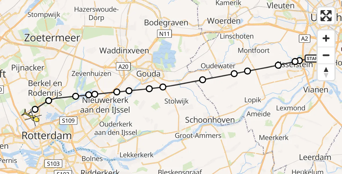 Routekaart van de vlucht: Lifeliner 2 naar Rotterdam The Hague Airport, Donkeregaarde