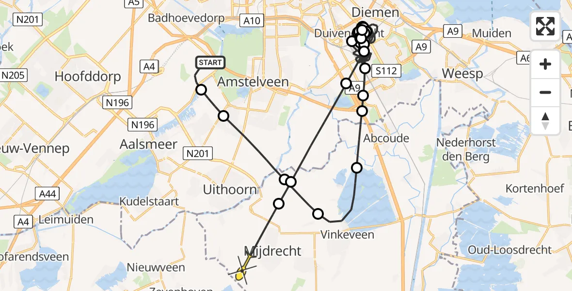 Routekaart van de vlucht: Politieheli naar Mijdrecht, Westerkimweg