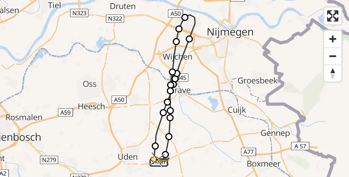 Routekaart van de vlucht: Lifeliner 3 naar Vliegbasis Volkel, Zeelandsedijk