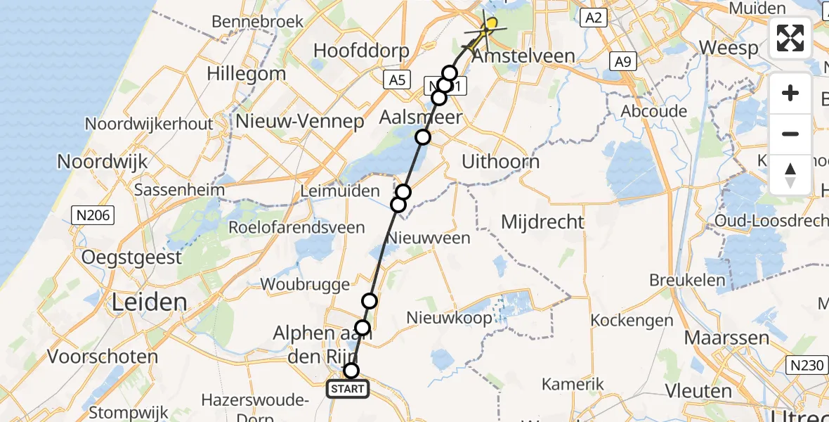 Routekaart van de vlucht: Politieheli naar Schiphol, Kortsteekterweg