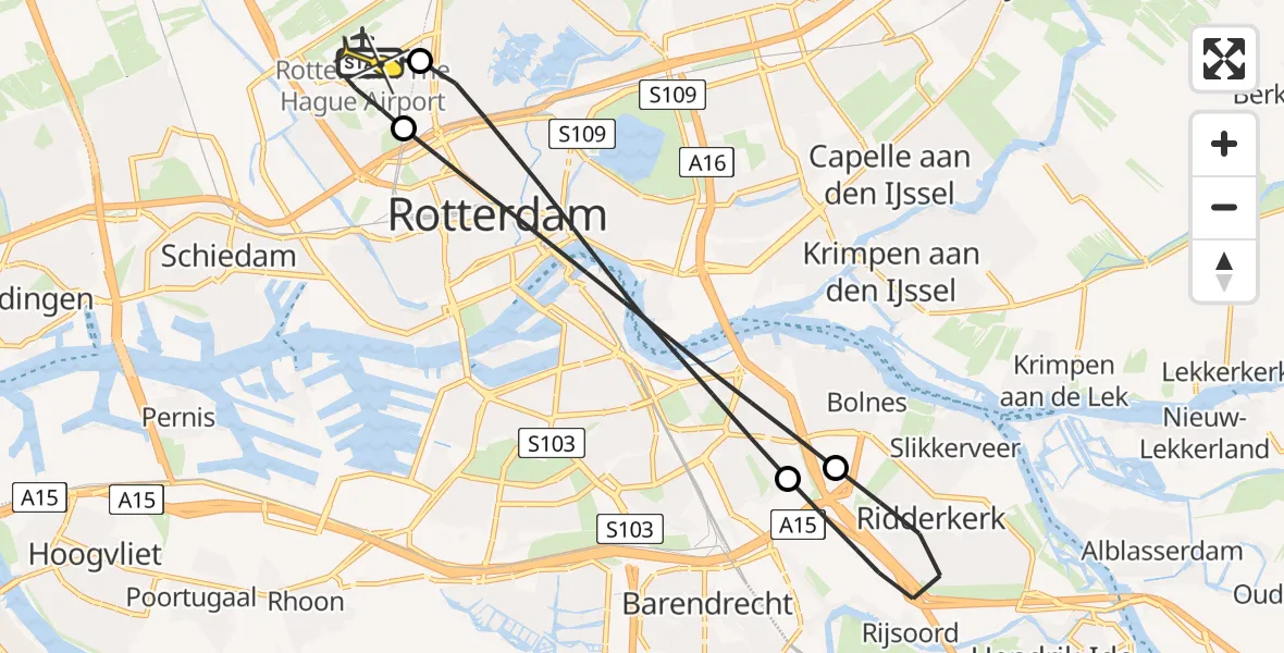 Routekaart van de vlucht: Lifeliner 2 naar Rotterdam The Hague Airport, Van der Duijn van Maasdamweg