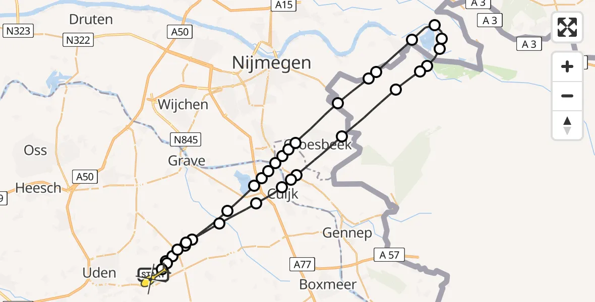 Routekaart van de vlucht: Lifeliner 3 naar Vliegbasis Volkel, Trentsedijk