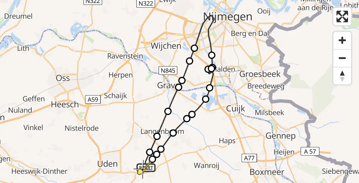 Routekaart van de vlucht: Lifeliner 3 naar Vliegbasis Volkel, Trentsedijk