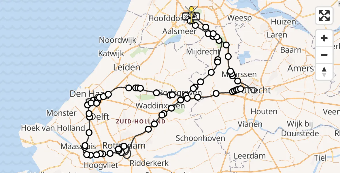 Routekaart van de vlucht: Politieheli naar Schiphol, Amsterdam-Bataviaweg