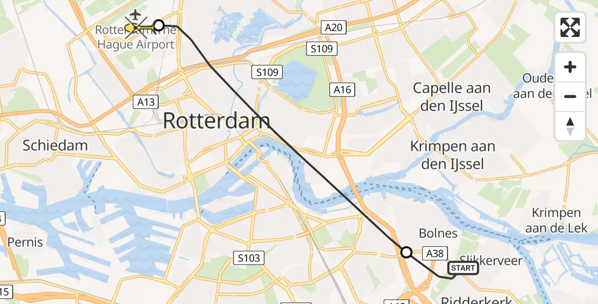 Routekaart van de vlucht: Lifeliner 2 naar Rotterdam The Hague Airport, Bolnesserkade