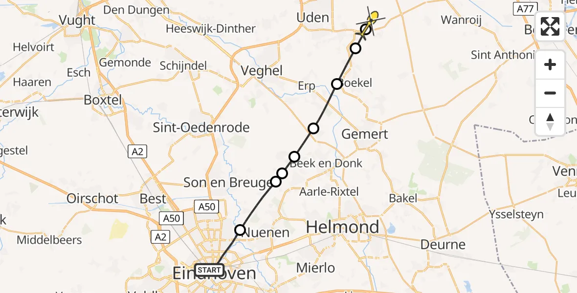 Routekaart van de vlucht: Lifeliner 3 naar Vliegbasis Volkel, Den Dolech