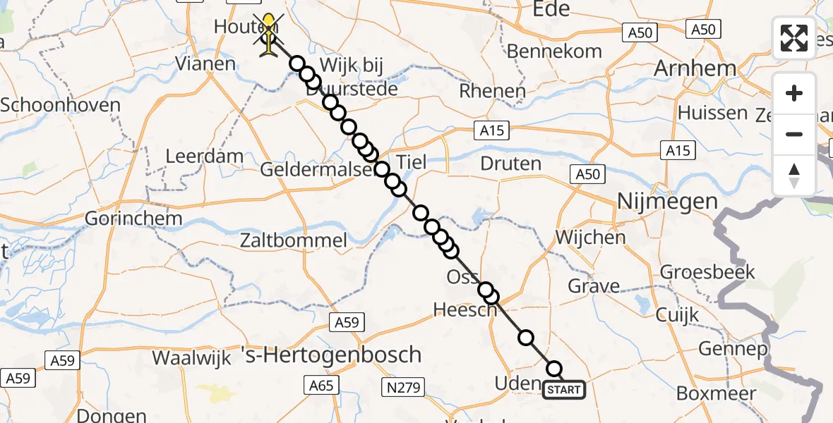 Routekaart van de vlucht: Lifeliner 3 naar Houten, Millsebaan