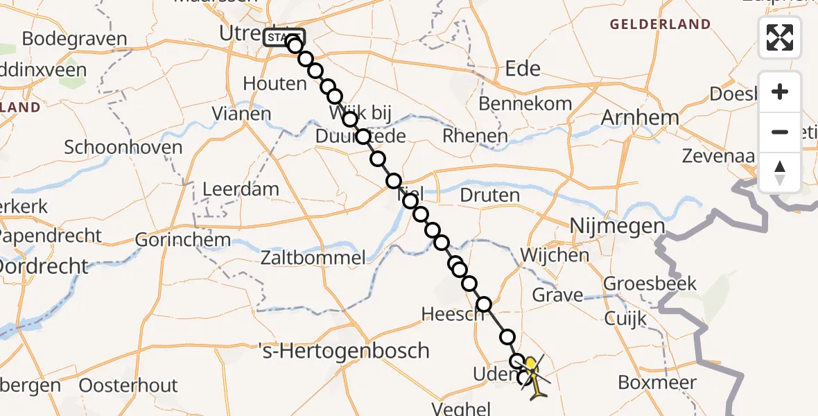 Routekaart van de vlucht: Lifeliner 3 naar Vliegbasis Volkel, Tolakkerlaan