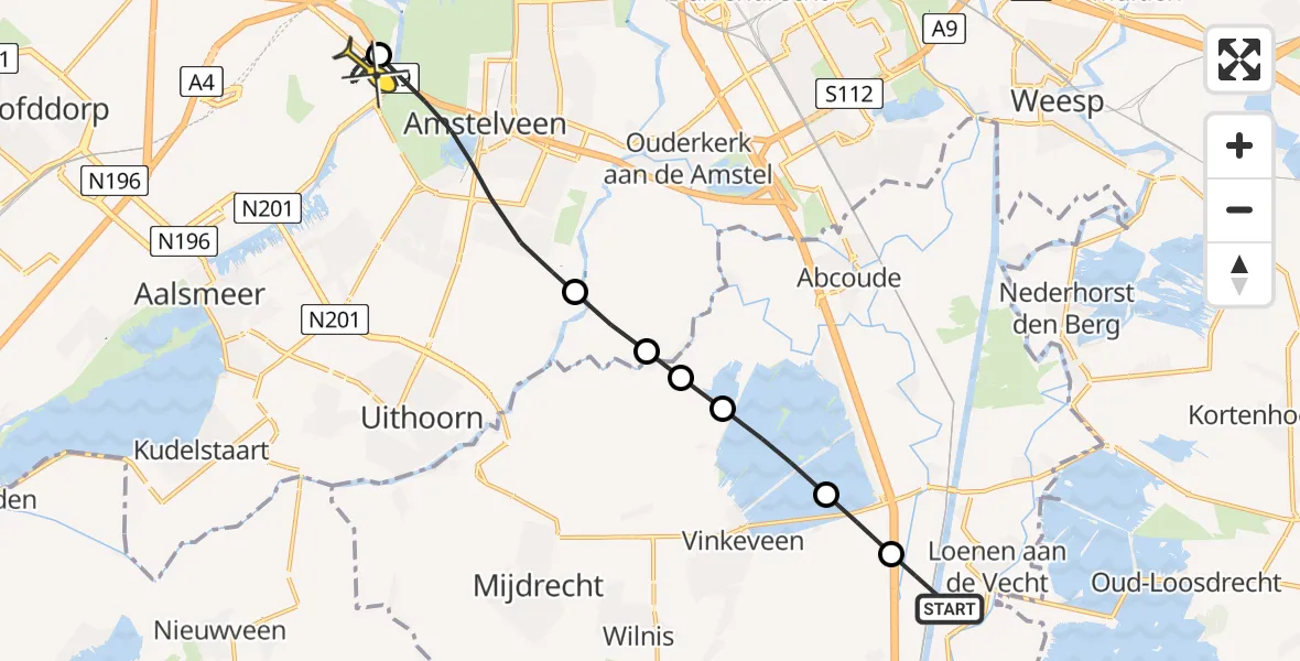 Routekaart van de vlucht: Politieheli naar Schiphol, Angstelkade