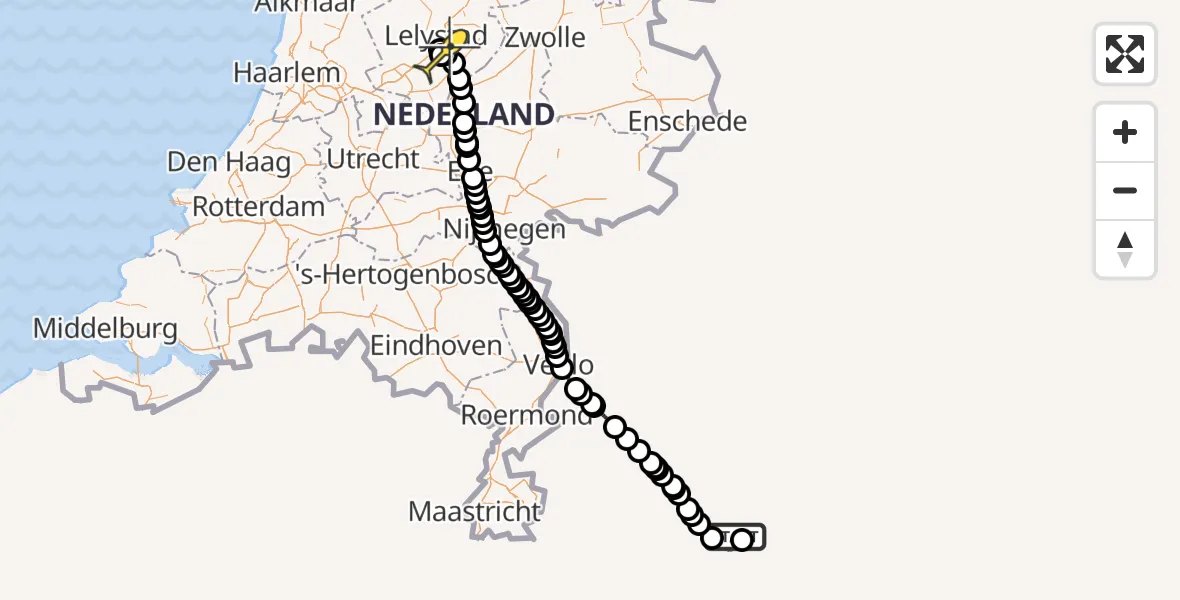 Routekaart van de vlucht: Traumahelikopter naar Lelystad Airport, Emoeweg