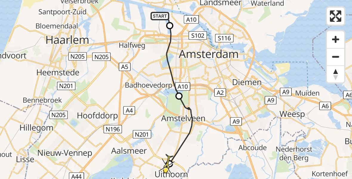 Routekaart van de vlucht: Lifeliner 1 naar Uithoorn, Kompasweg