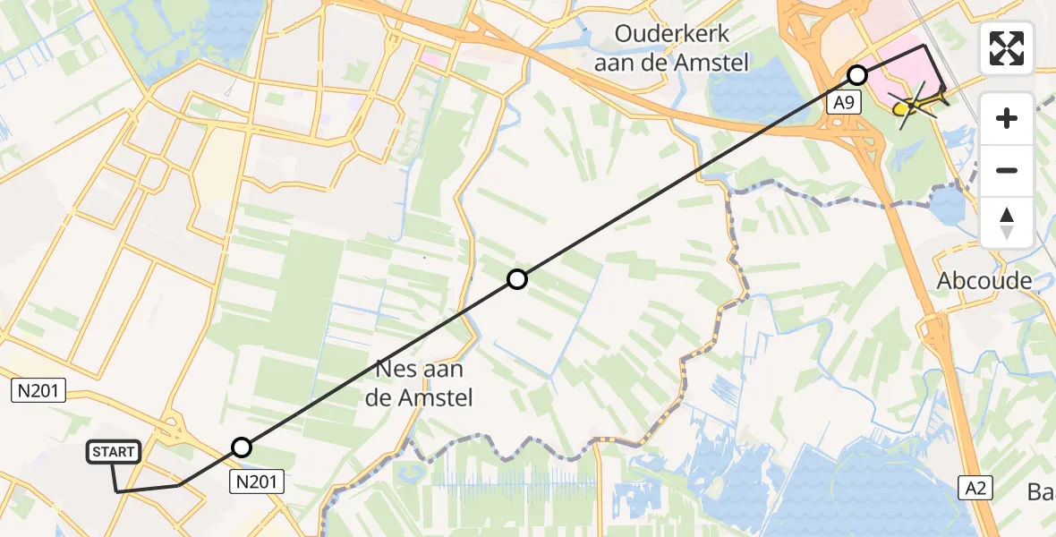 Routekaart van de vlucht: Traumaheli naar Academisch Medisch Centrum (AMC), Ventweg N201