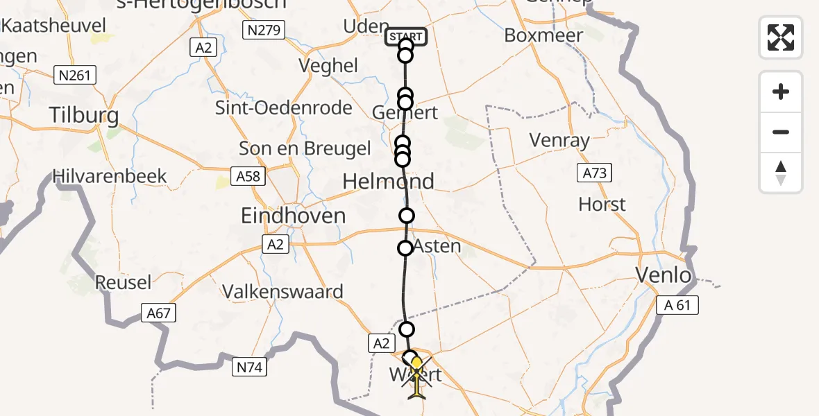 Routekaart van de vlucht: Lifeliner 3 naar Weert, Oosterheidestraat
