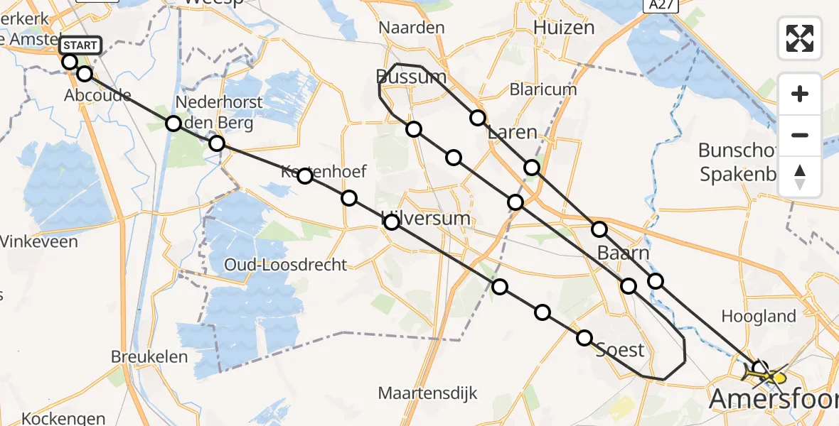 Routekaart van de vlucht: Lifeliner 1 naar Amersfoort, Abcouder Meer