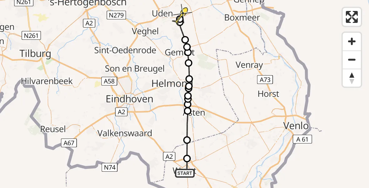 Routekaart van de vlucht: Lifeliner 3 naar Vliegbasis Volkel, Kloosterstraat