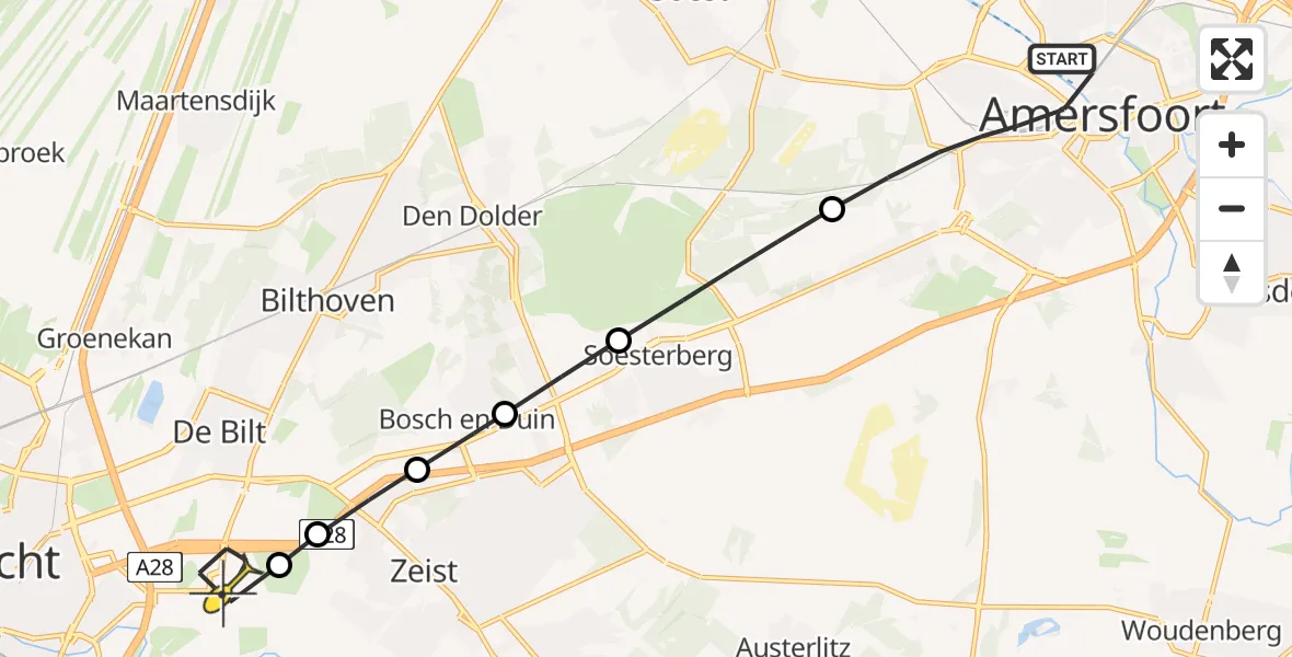 Routekaart van de vlucht: Traumaheli naar Universitair Medisch Centrum Utrecht, Piet Mondriaanlaan