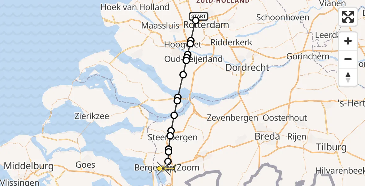 Routekaart van de vlucht: Lifeliner 2 naar Bergen op Zoom, Zestienhovensekade