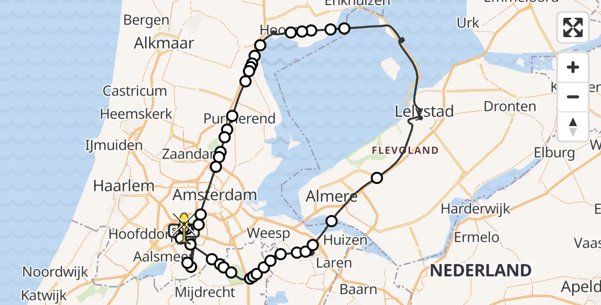 Routekaart van de vlucht: Politieheli naar Schiphol, E.L.T.A. straat