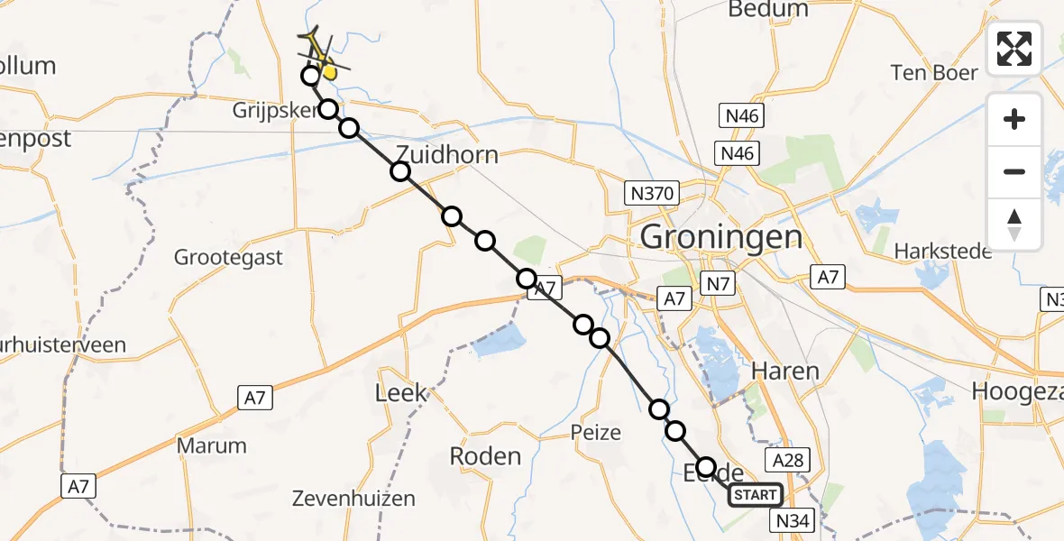 Routekaart van de vlucht: Lifeliner 4 naar Kommerzijl, Hoofdweg