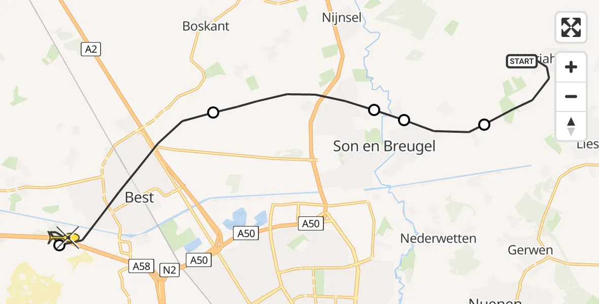 Routekaart van de vlucht: Lifeliner 3 naar Oirschot, Ketelkampweg