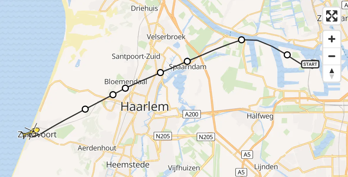 Routekaart van de vlucht: Traumaheli naar Zandvoort, Batavierenplantsoen