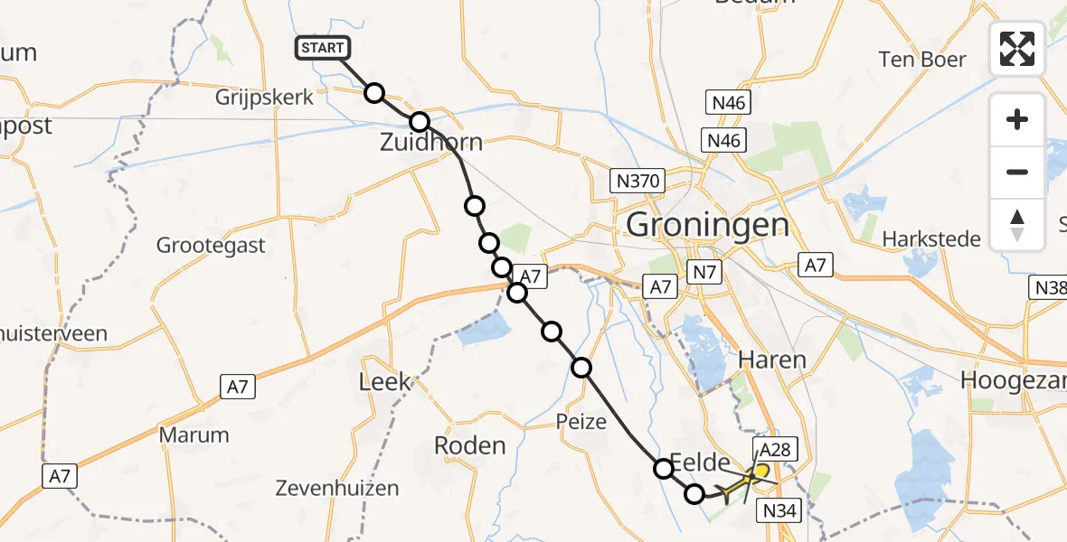 Routekaart van de vlucht: Lifeliner 4 naar Groningen Airport Eelde, Oude Dijk