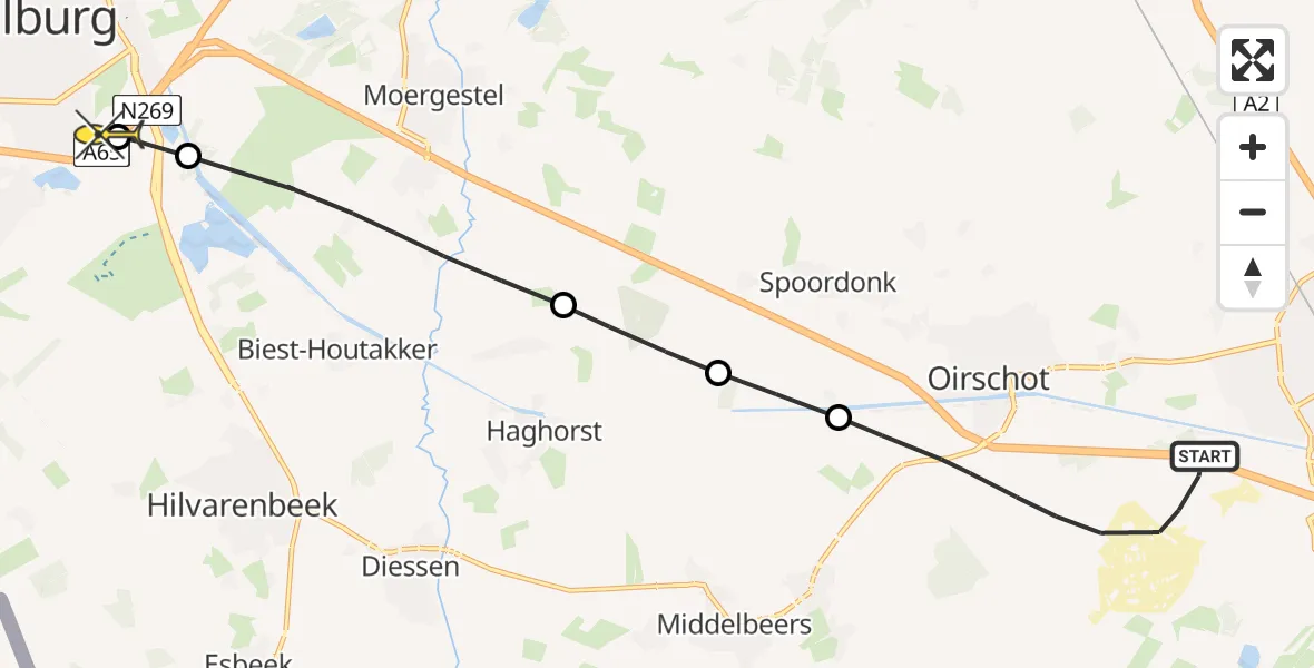 Routekaart van de vlucht: Lifeliner 3 naar Tilburg, Wintelresedijk