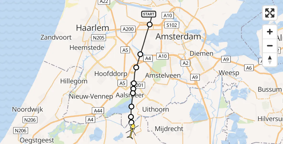 Routekaart van de vlucht: Lifeliner 1 naar Nieuwveen, Maltaweg