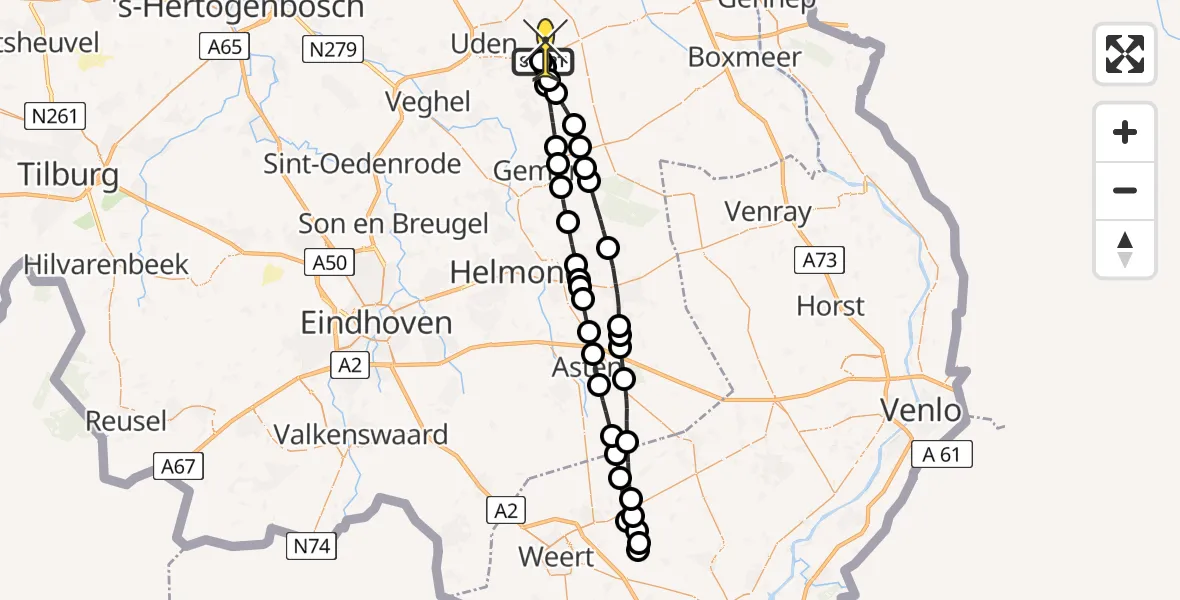 Routekaart van de vlucht: Lifeliner 3 naar Vliegbasis Volkel, Vlinderplas