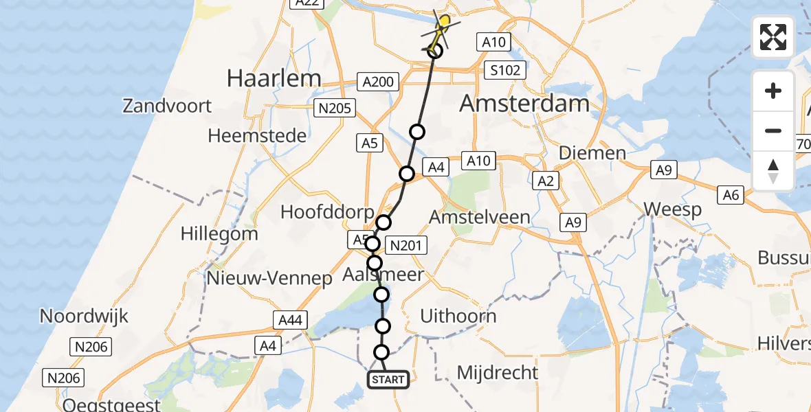 Routekaart van de vlucht: Lifeliner 1 naar Amsterdam Heliport, Uiterweg