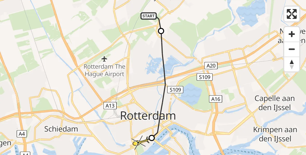 Routekaart van de vlucht: Lifeliner 2 naar Erasmus MC, Wildersekade