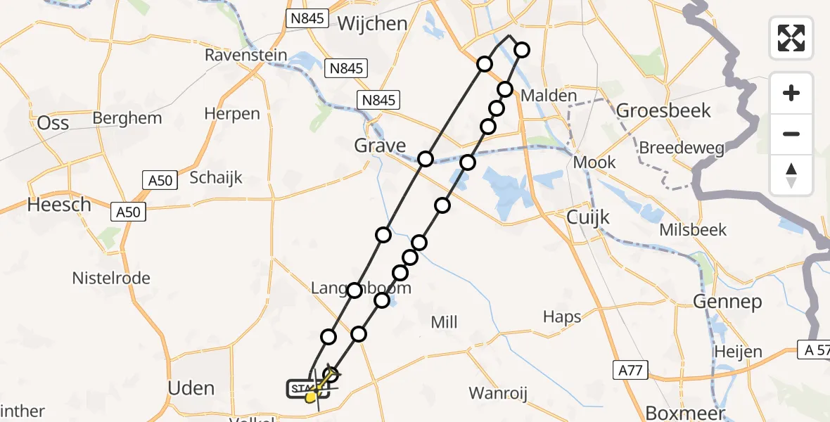 Routekaart van de vlucht: Lifeliner 3 naar Vliegbasis Volkel, Millsebaan