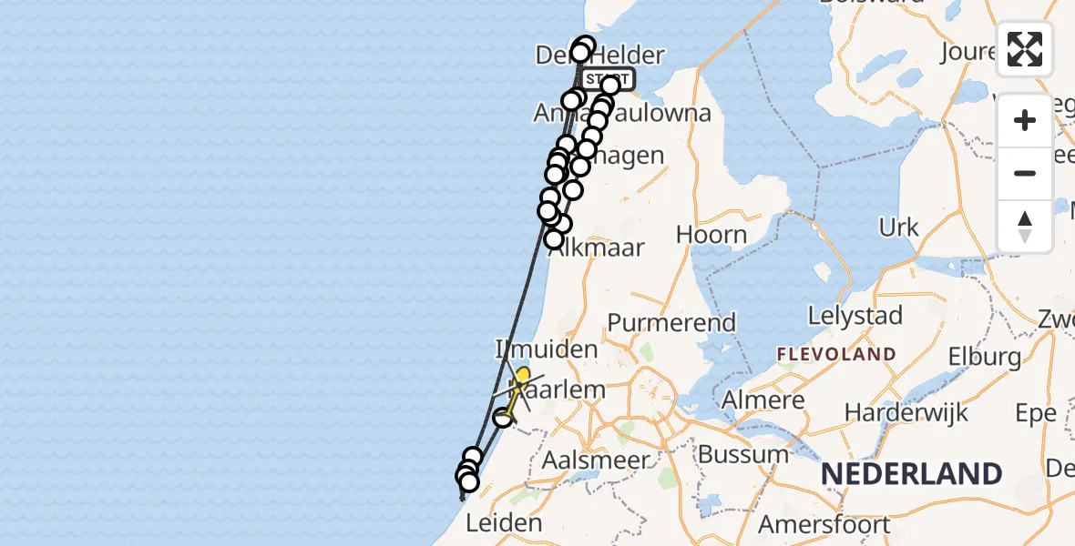 Routekaart van de vlucht: Kustwachthelikopter naar Zandvoort, Oostoeverweg