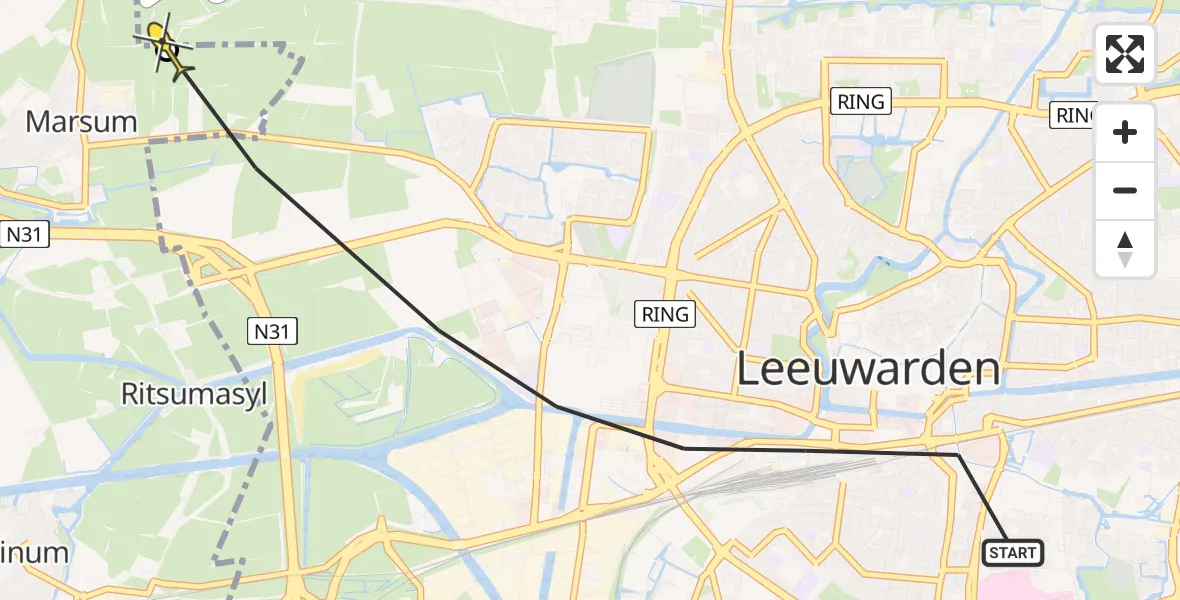Routekaart van de vlucht: Ambulancehelikopter naar Marsum, Snekertrekweg