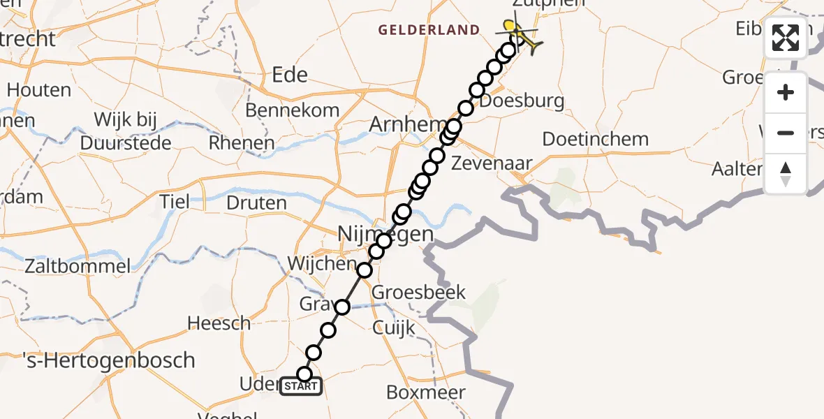Routekaart van de vlucht: Lifeliner 3 naar Brummen, Millsebaan