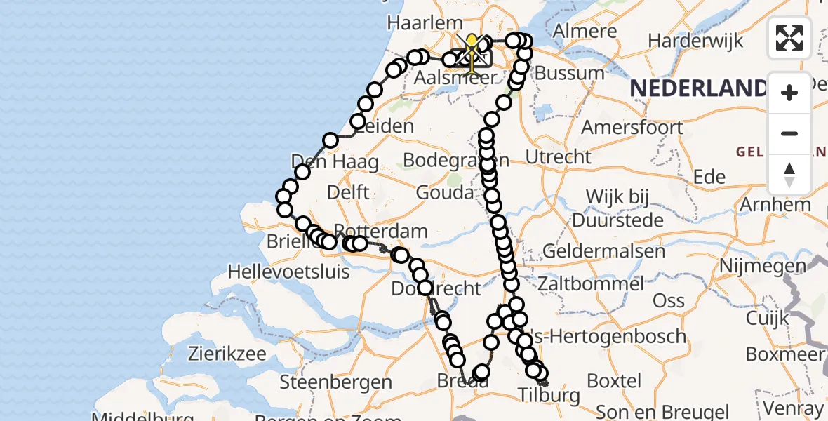 Vluchtroute Politiehelikopter van Schiphol naar Schiphol