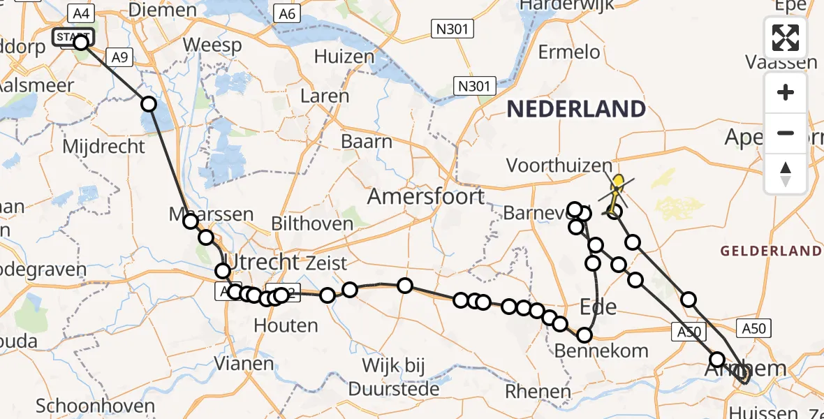 Routekaart van de vlucht: Politiehelikopter naar Kootwijkerbroek, Lelievaart