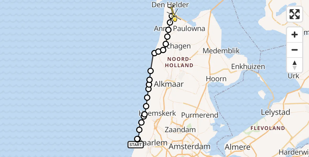 Routekaart van de vlucht: Kustwachthelikopter naar Vliegveld De Kooy, Strandslag 37