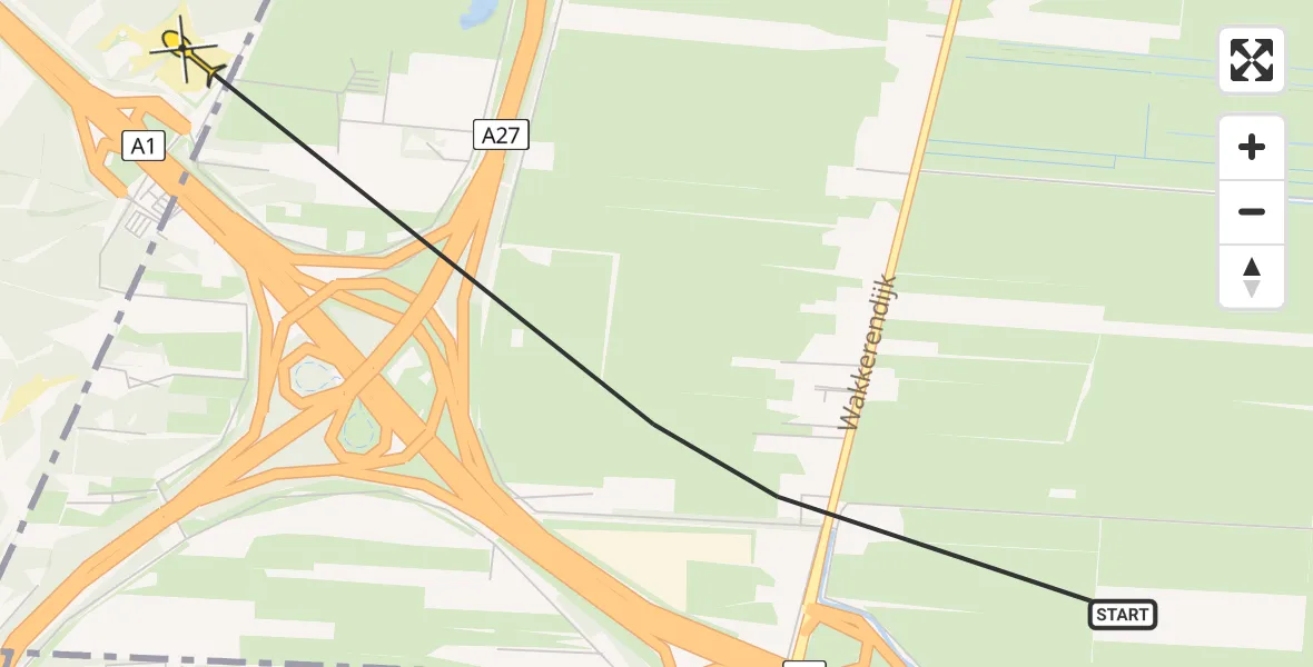 Routekaart van de vlucht: Politiehelikopter naar Laren, Eikenlaan