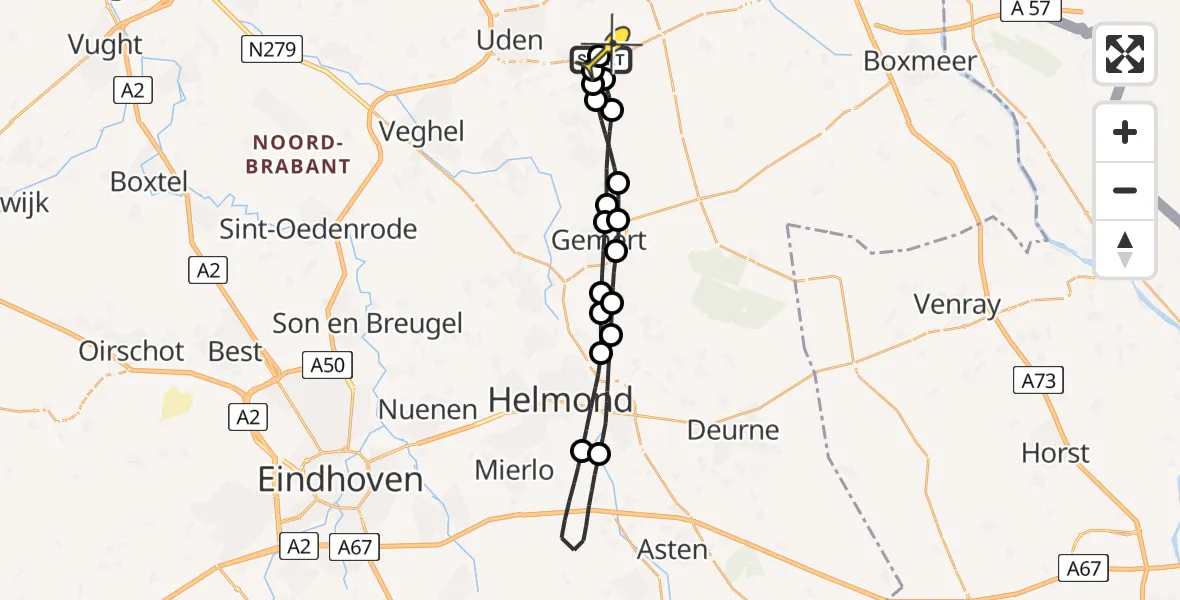 Routekaart van de vlucht: Lifeliner 3 naar Vliegbasis Volkel, Vogelstraat