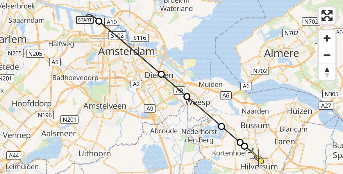 Routekaart van de vlucht: Traumaheli naar Hilversum, Hemweg