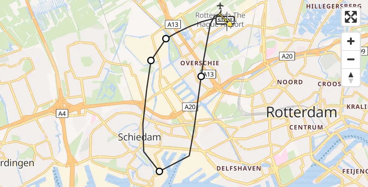 Routekaart van de vlucht: Lifeliner 2 naar Rotterdam The Hague Airport, Schipholstraat