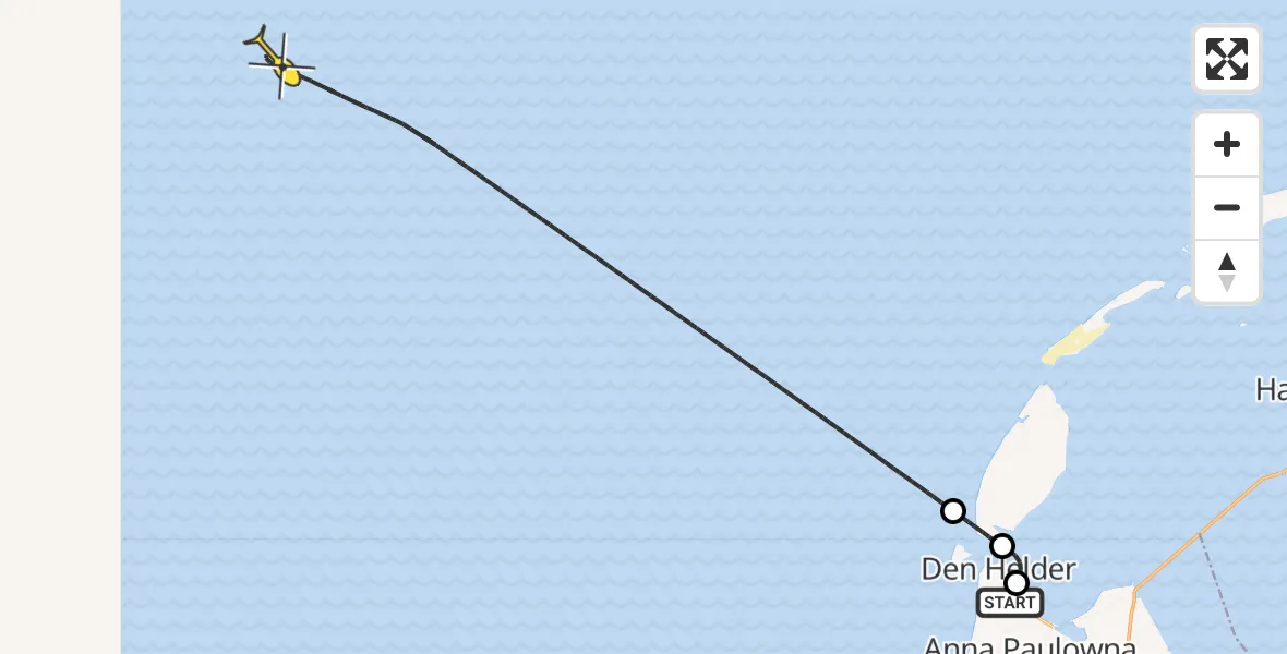 Routekaart van de vlucht: Kustwachthelikopter naar Oostoeverweg