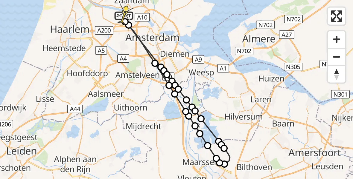 Routekaart van de vlucht: Traumaheli naar Amsterdam Heliport, Maltaweg