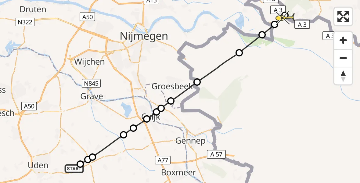 Routekaart van de vlucht: Lifeliner 3 naar Emmerik aan de Rijn, Zeelandsedijk
