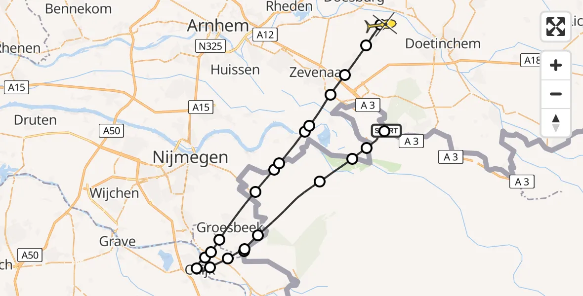 Routekaart van de vlucht: Lifeliner 3 naar Laag-Keppel, Lendenstraat