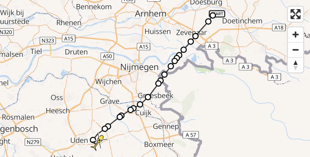 Routekaart van de vlucht: Lifeliner 3 naar Vliegbasis Volkel, Wehlsche Wetering