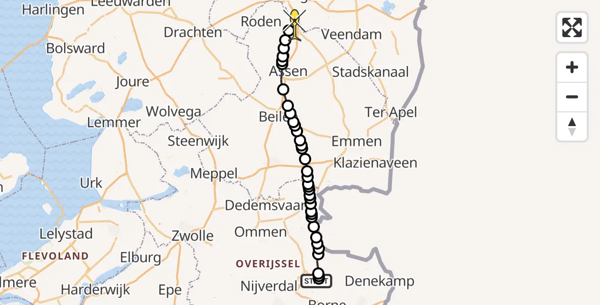 Routekaart van de vlucht: Lifeliner 4 naar Groningen Airport Eelde, Dannenkampsweg